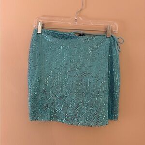 Sequin Teal Mini Skirt
